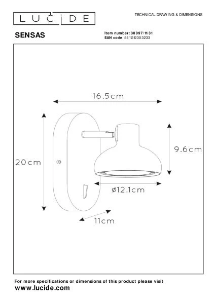 Lucide SENSAS - Lámpara de cabecera / Lámpara de pared - 1xGU10 (ES111) - Blanco - técnico